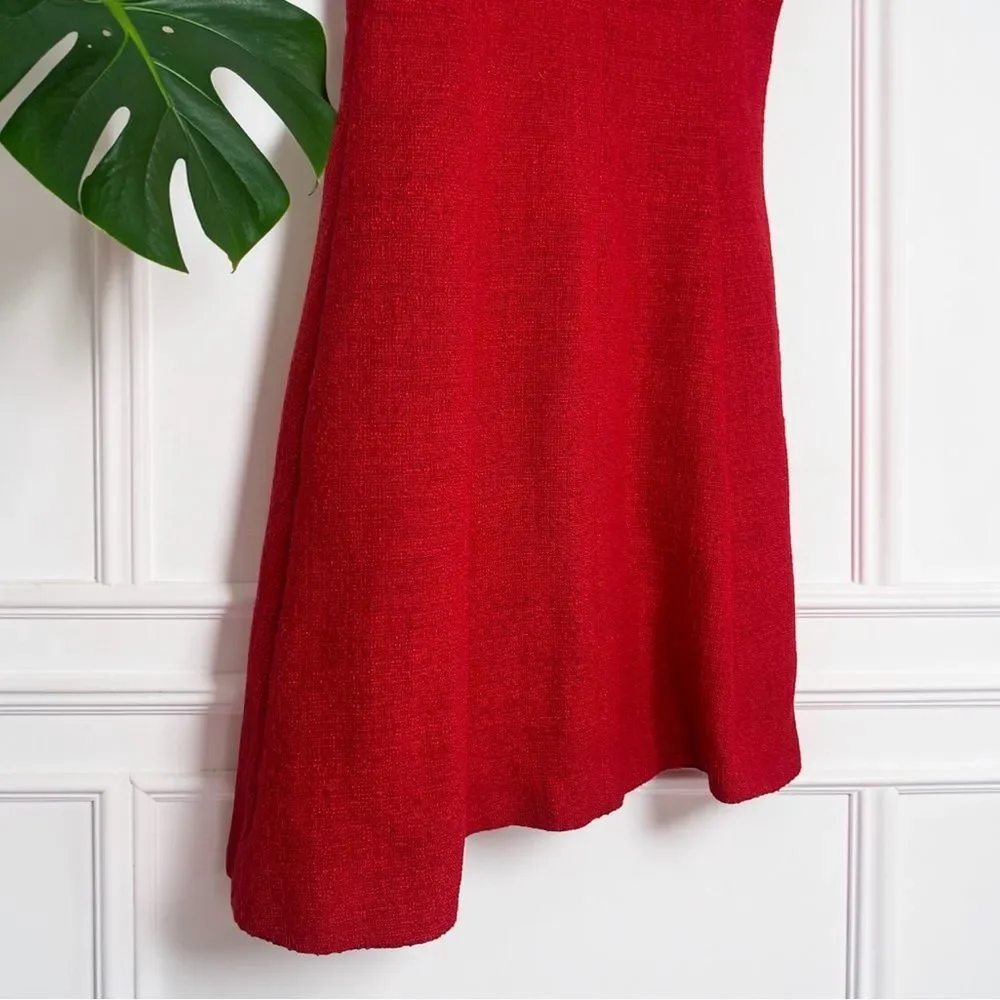 Banana Republic Red Textured Tweed Fit & Flare Dress